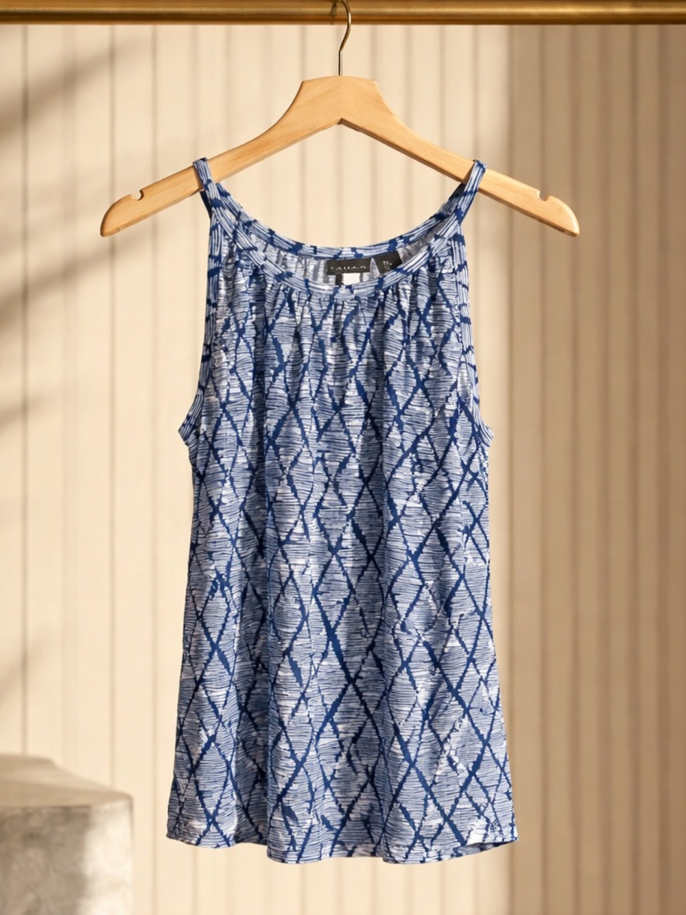 Tahari Blue Geometric Print Sleeveless Tank